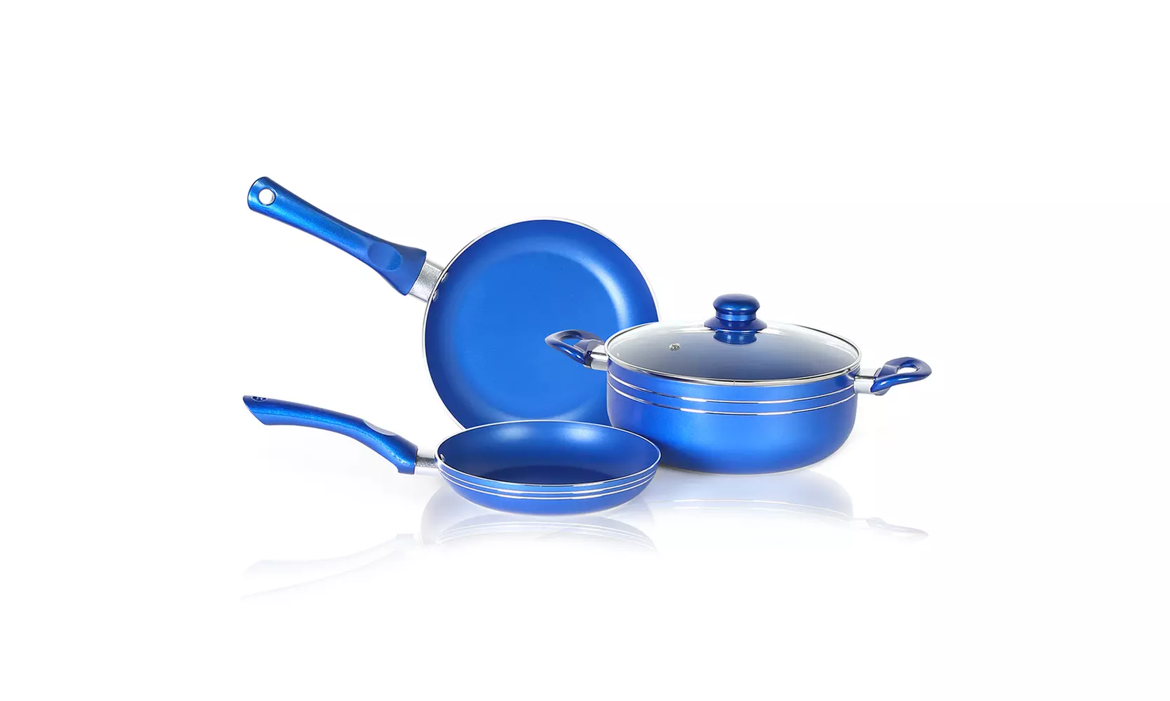 4 PCS Blue Non-Stick Cookware Set Including Frying Pan, Saucepot With Glass Lid - Primary Image