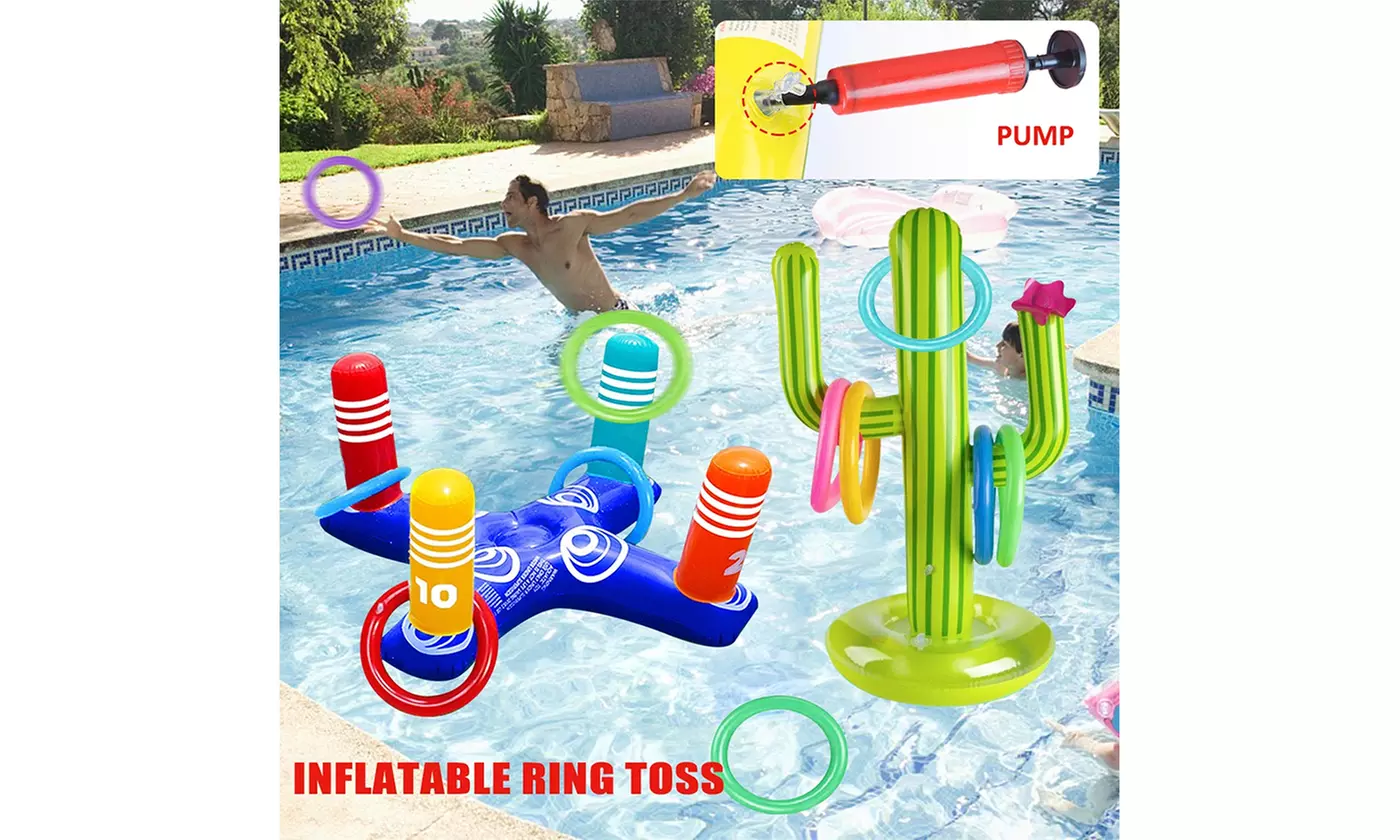 2PCS Inflatable Pool Ring Toss Game Floating Swimming Pool Cactus Ring Toys Set - Primary Image