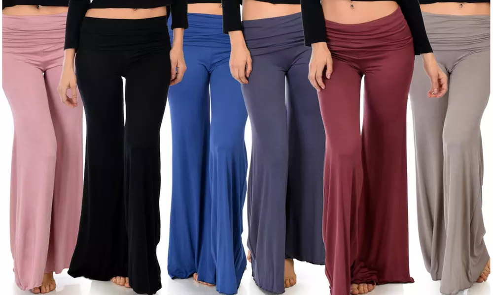Lyss Loo Women's Soft & Cozy Fold-Over Palazzo Flare Pants. Plus Sizes Available. - Primary Image