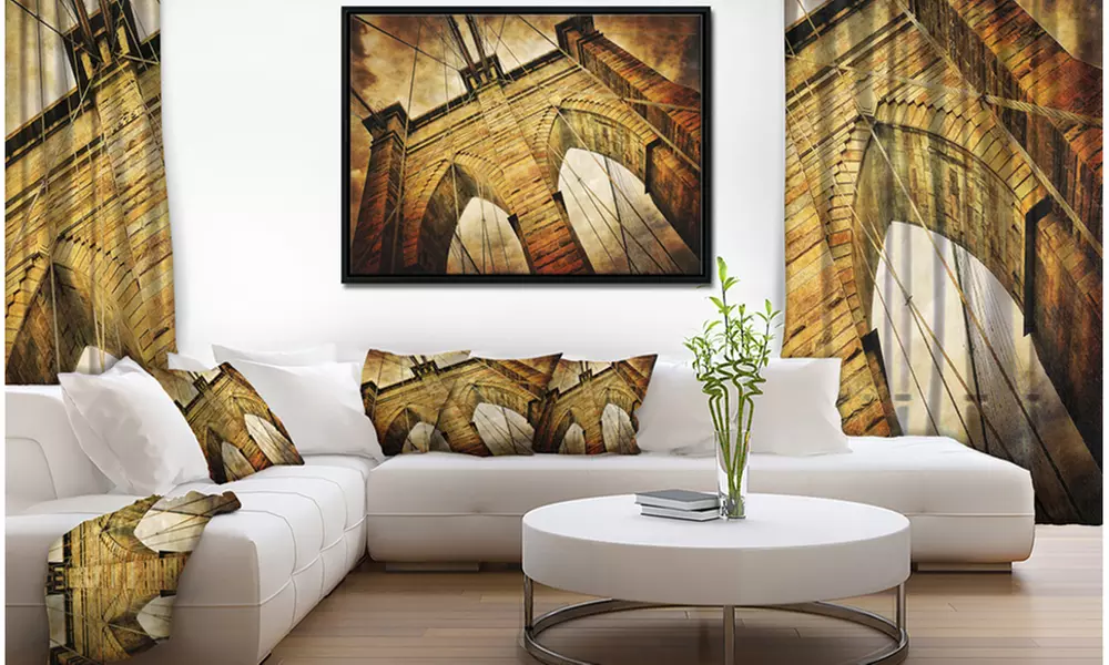 Vintage Brooklyn Bridge - Contemporary Framed Canvas Art Print - Primary Image