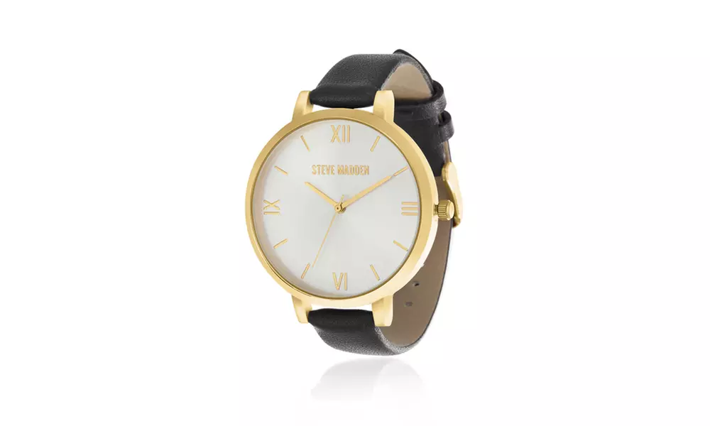 Steve Madden Roman Numeral White Dial Leather Strap Watch - Primary Image
