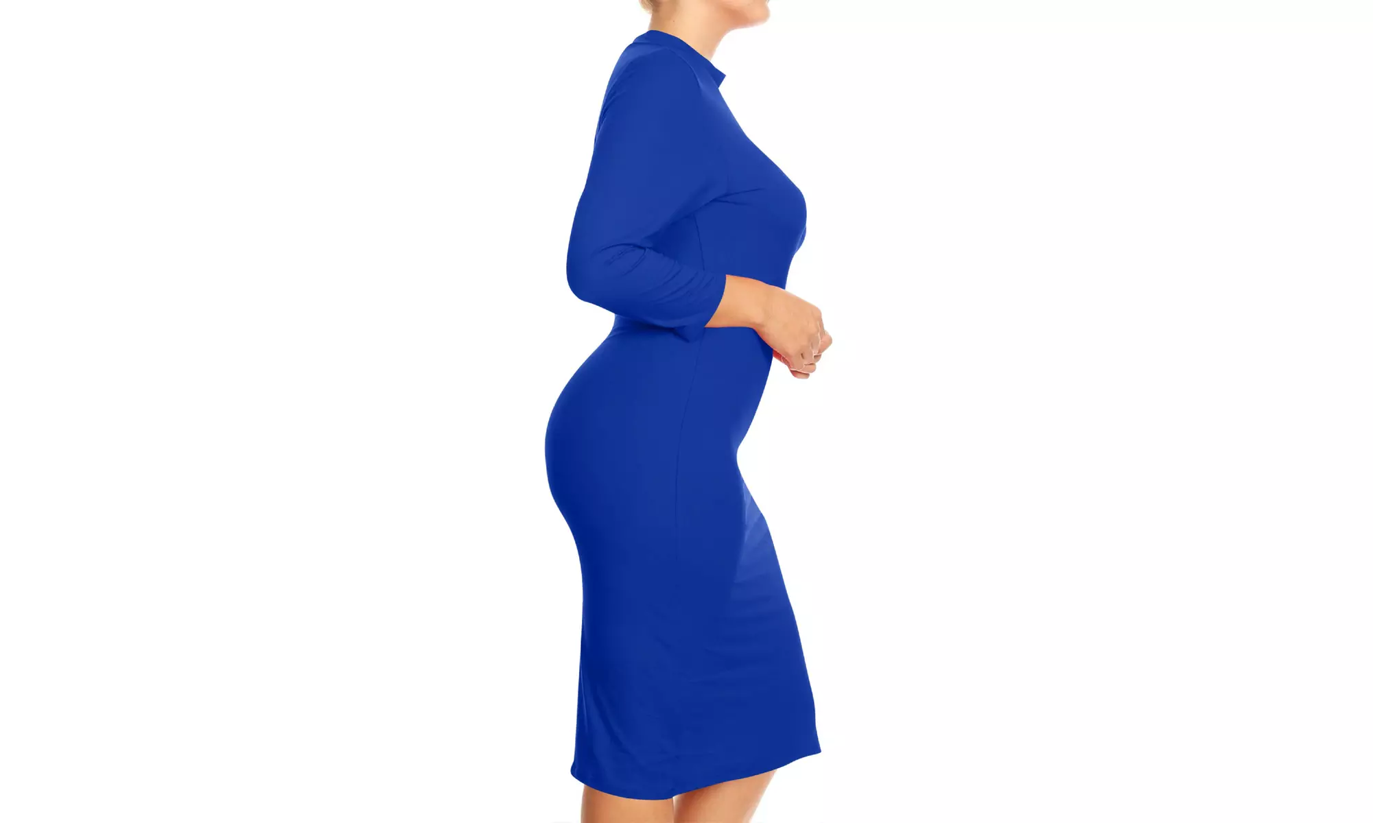 Women's Plus Size Mock Neck 3/4 Sleeves Casual Solid Bodycon Casual Mid Dress