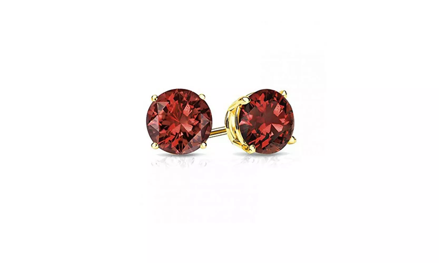 14k Yellow Gold Plated 5 mm Garnet Round Stud Earrings - Primary Image