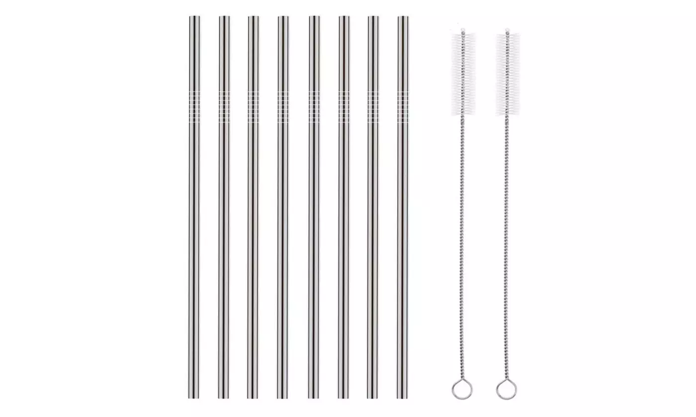 Stainless Steel Straws 10.5 inch Long Reusable For Tumbler Beverage (8 Pack) 