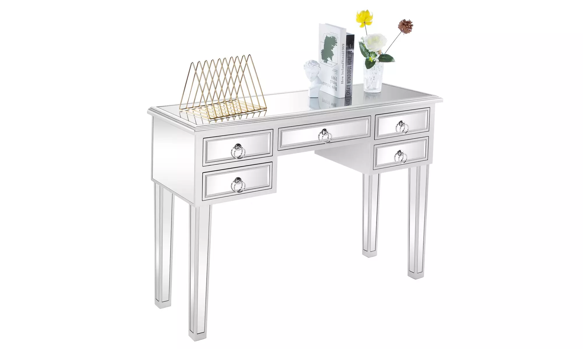 Mirrored 5 Drawer Vanity Make-Up Desk Console Dressing - Primary Image