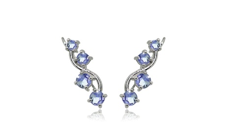 Sterling Silver Tanzanite Vine Climber Crawler Earrings Round 3/4 Ct Tanzanite Sterling Silver