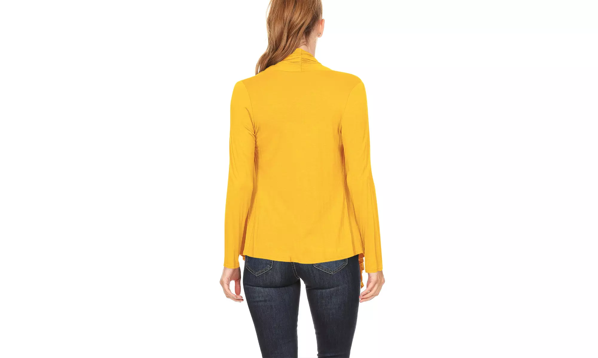 Women's Long Sleeve Draped Neck Open Front Solid Cardigan 