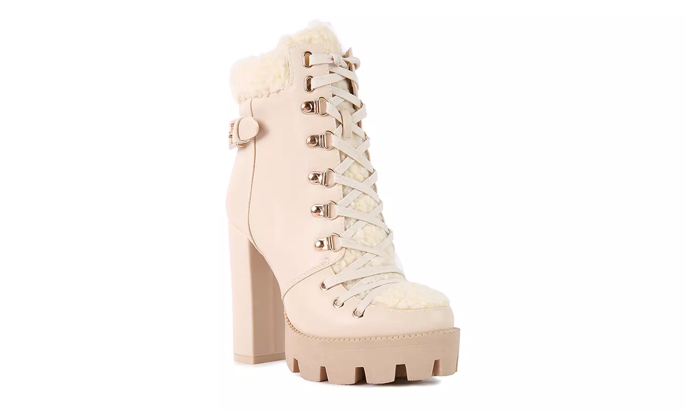 London Rag Pines Faux Fur Collared Plaftorm Ankle Boots