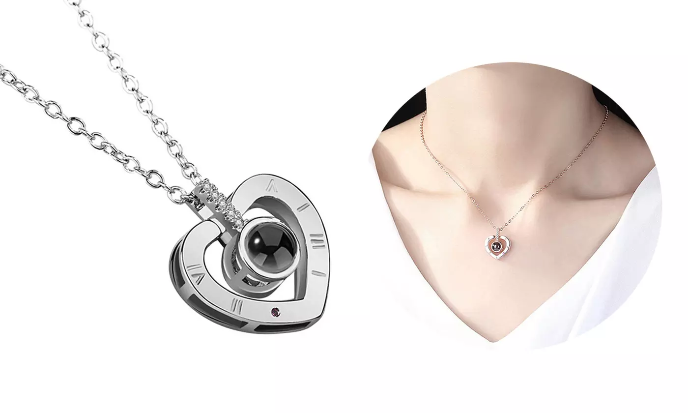 100 Languages I Love You Projection Heart Necklace Gift For Her - Second Medium