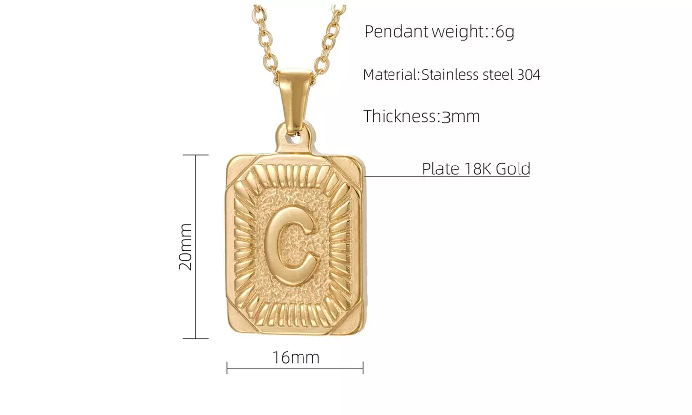 Gold Plated Stainless Steel Initial Pendant with Box Link Chain Necklace