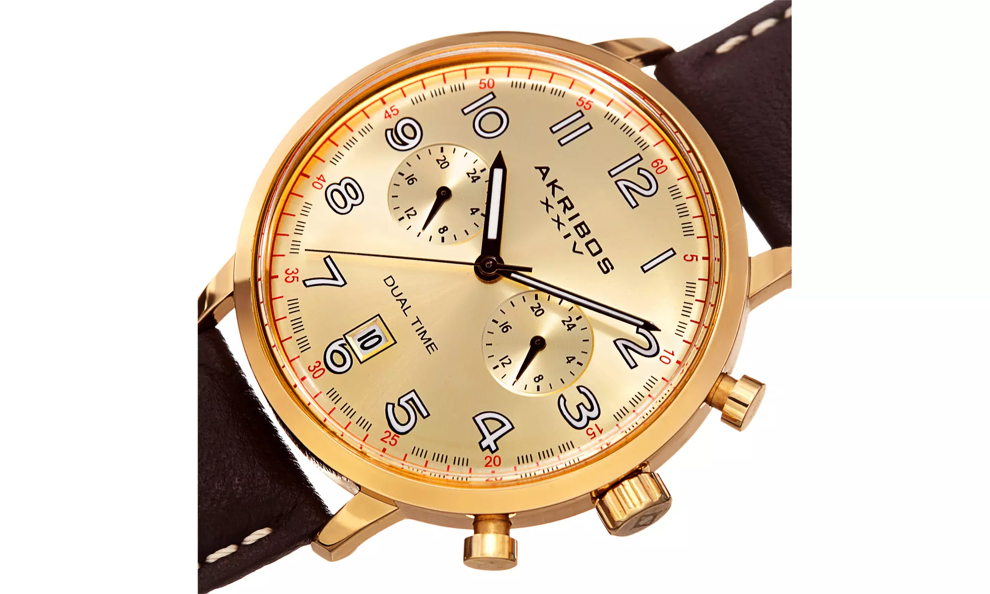 Akribos XXIV Men's Chronograph Date Brown Leather Strap Watch