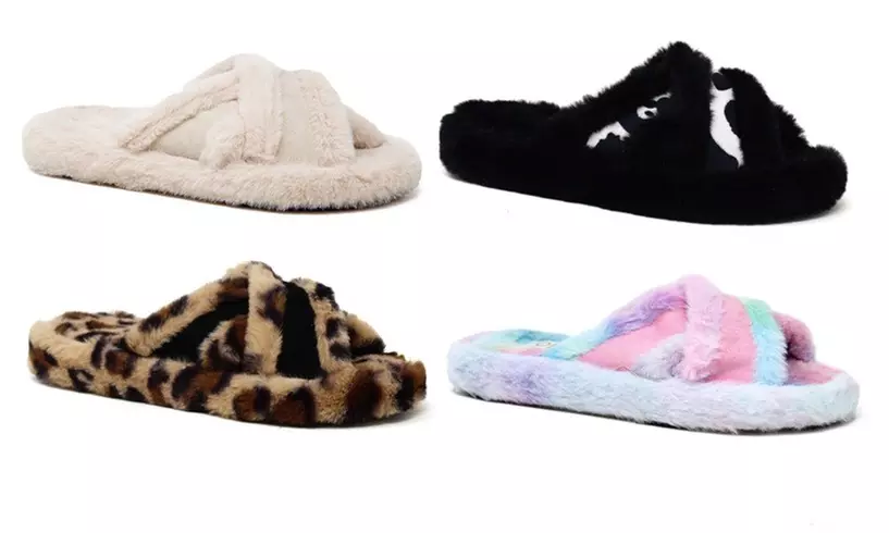 YOKI-SNUGGLES-29 Women's Soft Furry Slipper With Cross Upper Strap - Primary Image