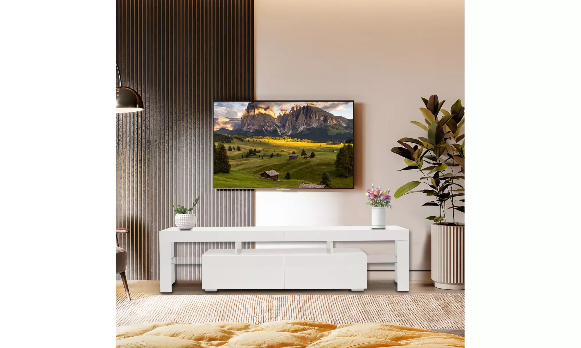 Modern LED TV Unit Cabinet Stand for TVs up to 80 Inches White - Second Medium