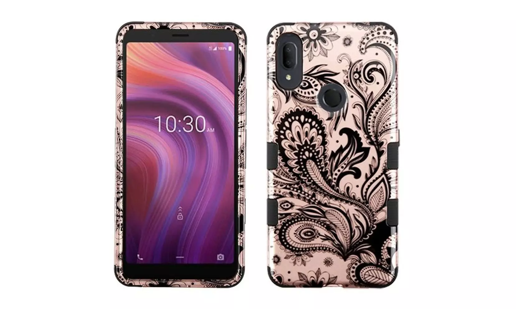 Insten For Alcatel 3V (2019) Rose Gold Phoenix Flower Tuff Hard TPU Hybrid Case - Primary Image