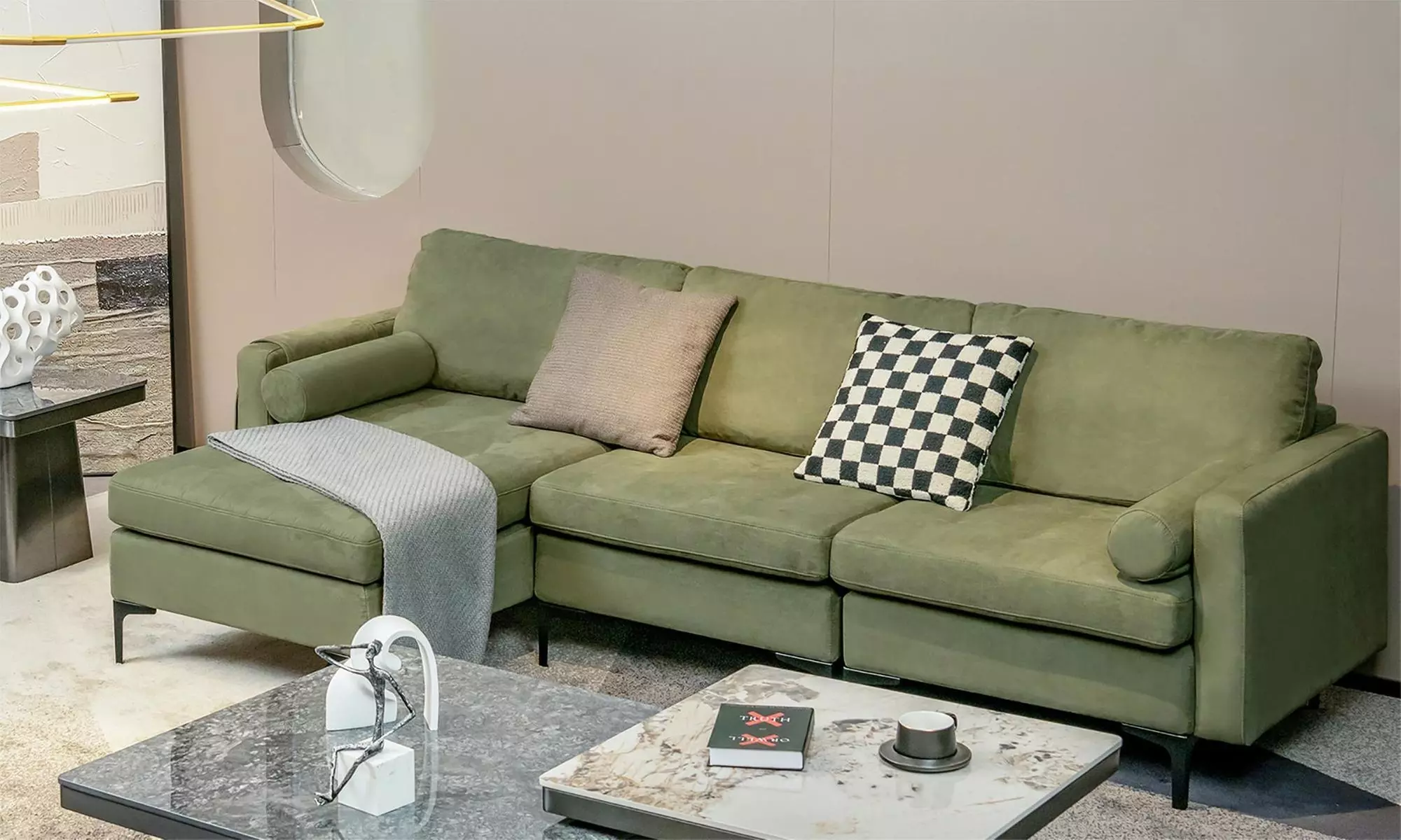 Costway Modular L-shaped Sectional Sofa Reversible Chaise 2 USB Ports Army Green - Primary Image