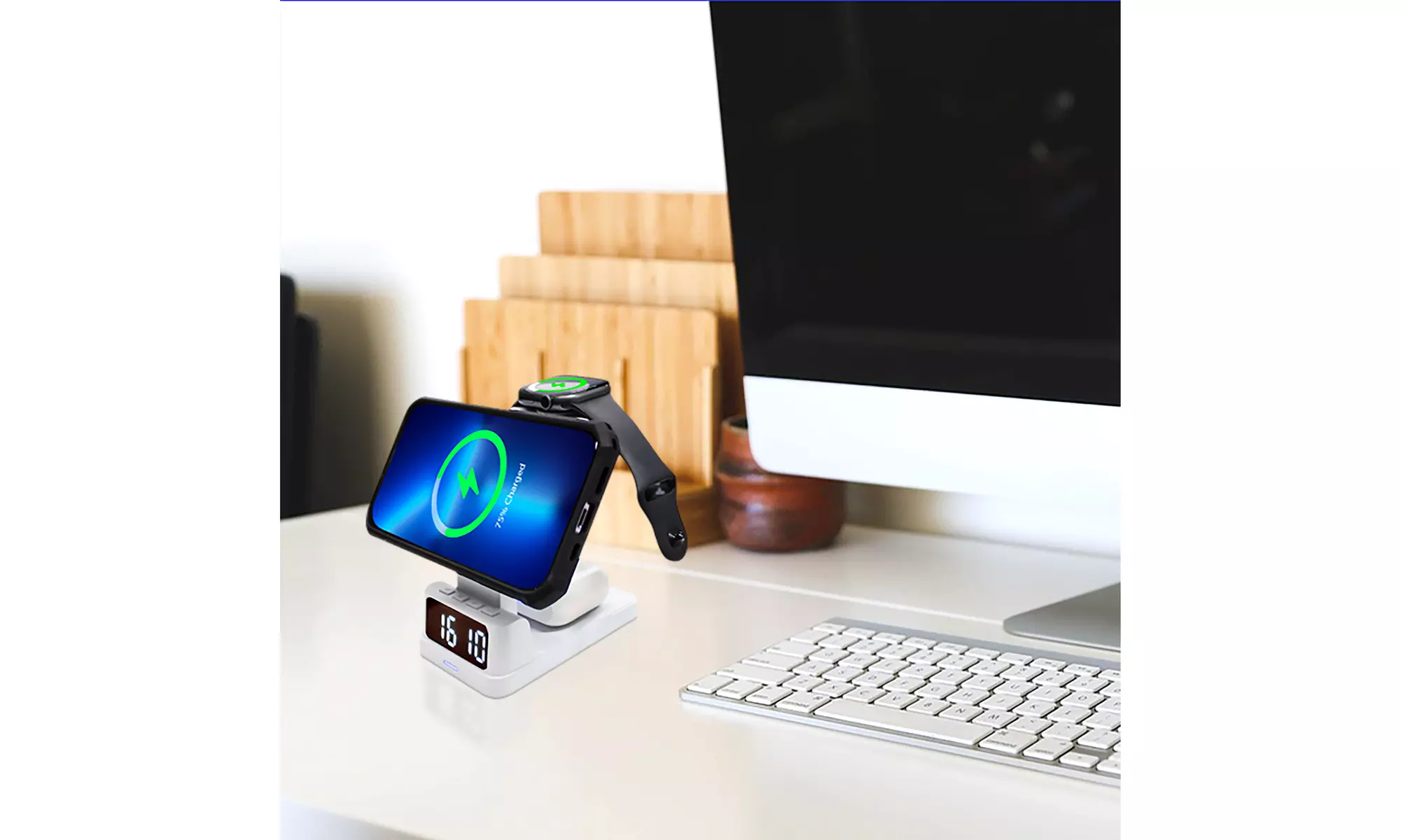 Zummy 4 in 1 Wireless 15W Magsafe Charger Stand W/ Digital Alarm Clock
