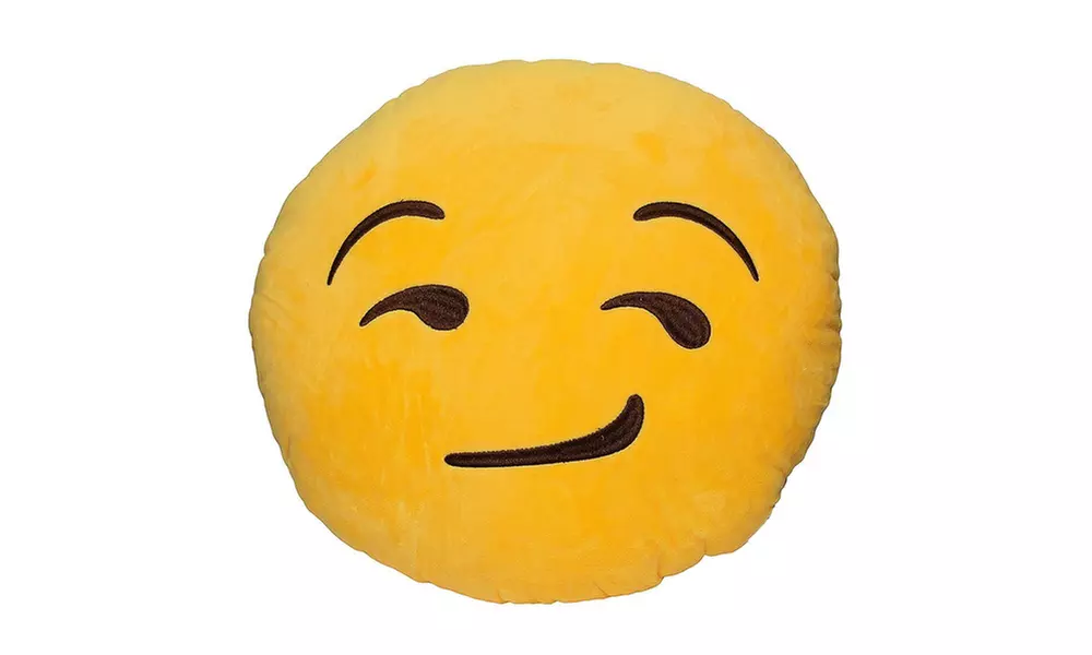 Emoticon Yellow Round Plush Pillow - Smirking Emoji - Primary Image
