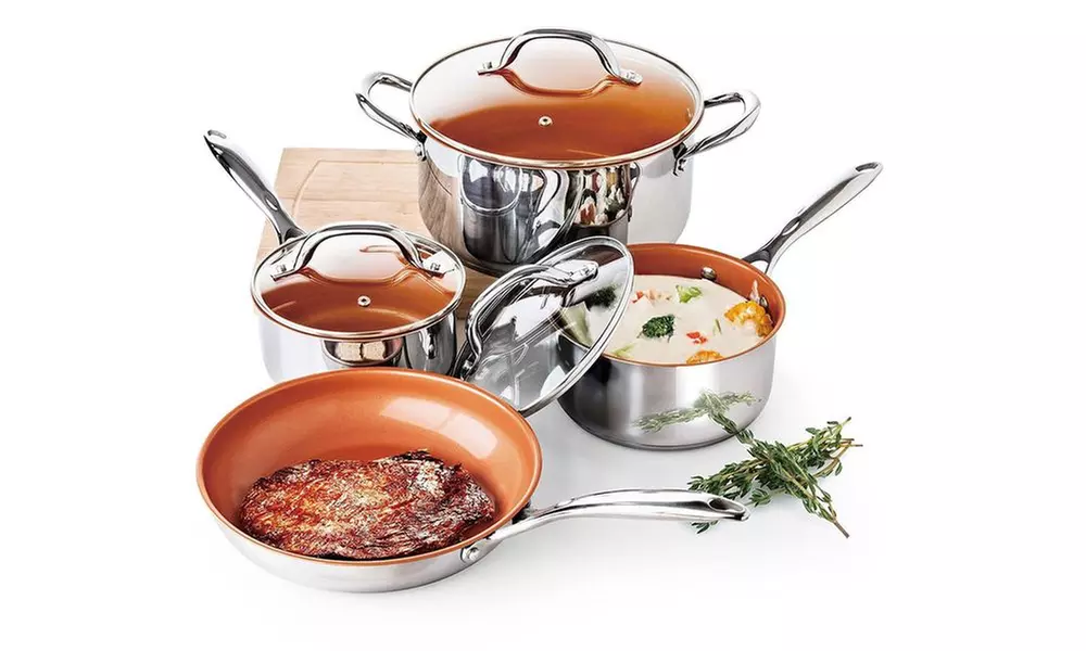 Ceramic Titanium Infused Nonstick Stainless Steel Cookware Set (7-Piece) - Primary Image
