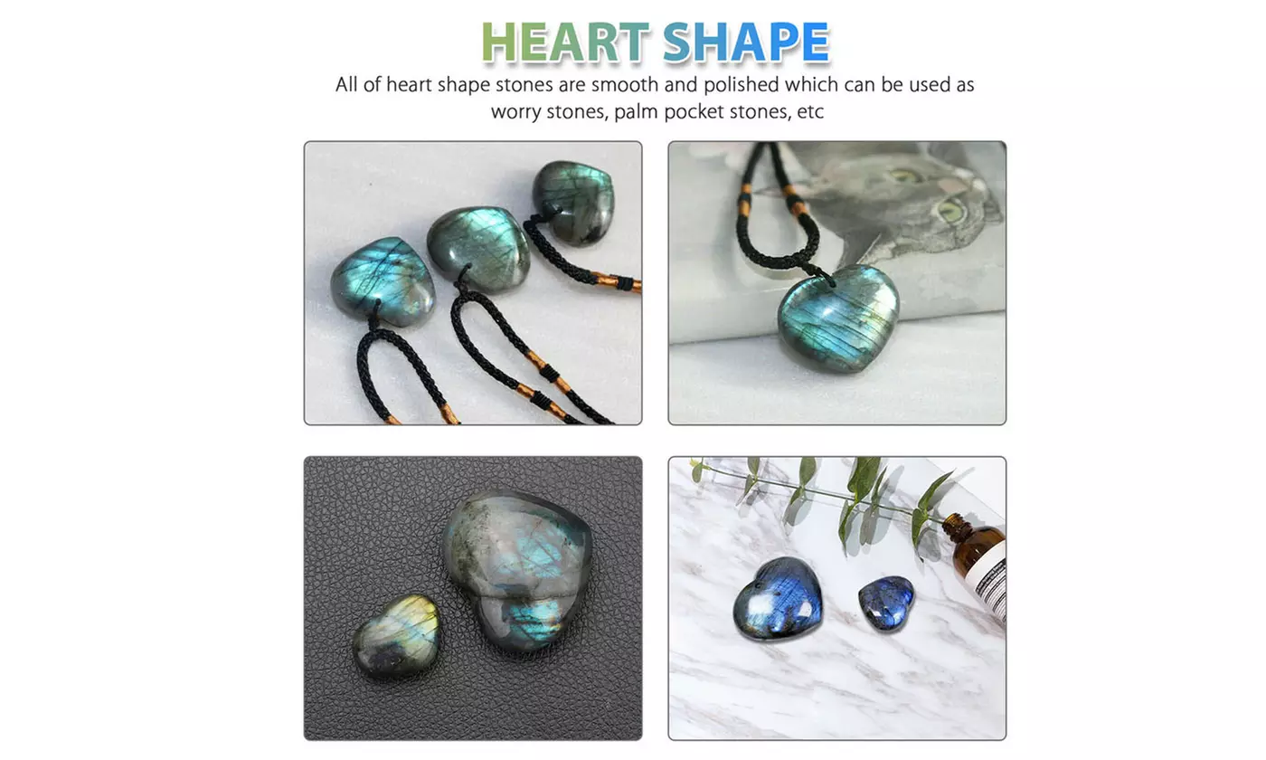 Natural Crystal Heart Moonstone Polished Labradorite Healing Energy Reiki Stone