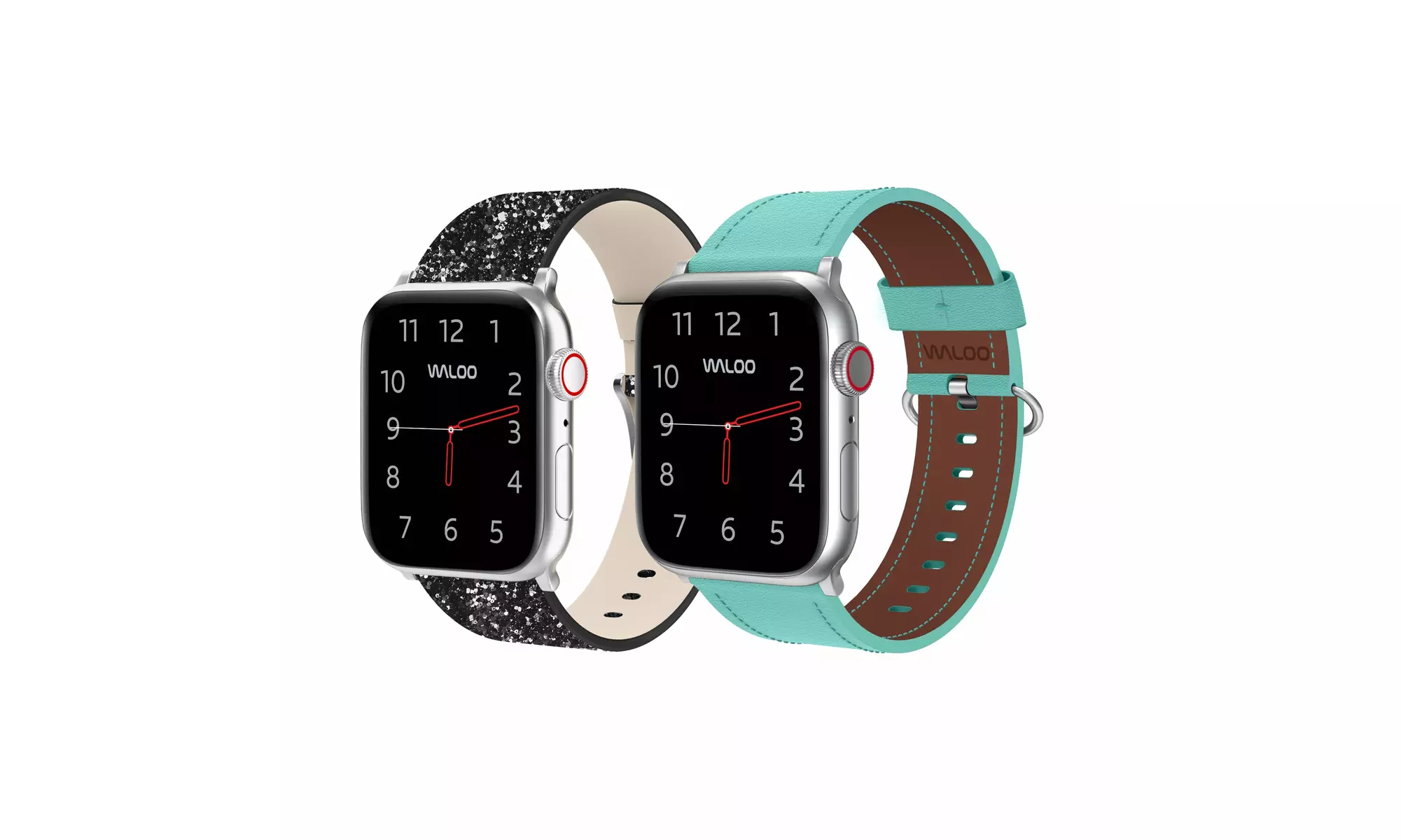 Waloo 2-Pack Leather Bling and Classic Leather Apple Watch Bands