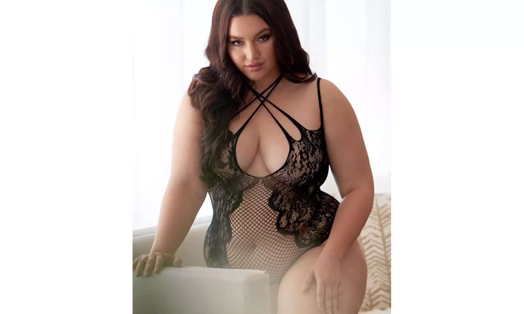 Leg Avenue Women's Plus Size Crotchless Fishnet Bodysuit Lingerie - Primary Image