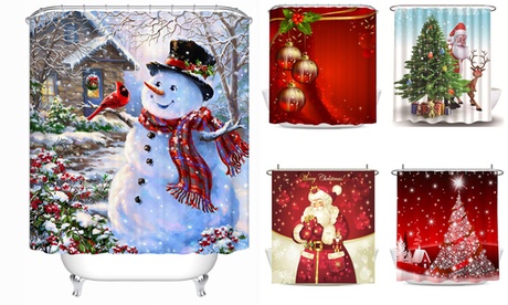 71x71 Cartoon Christmas Pattern Shower Curtain Christmas Bathroom Decor Type 1# Multi-color