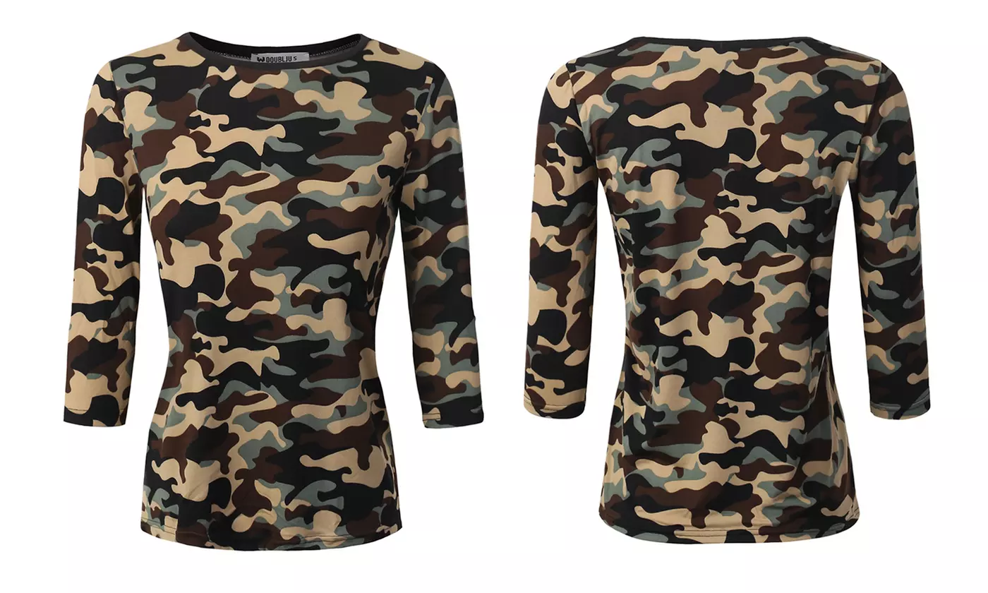 Doublju Women's Round Neck 3/4 Sleeve Top. Plus Size Available. - Second Medium