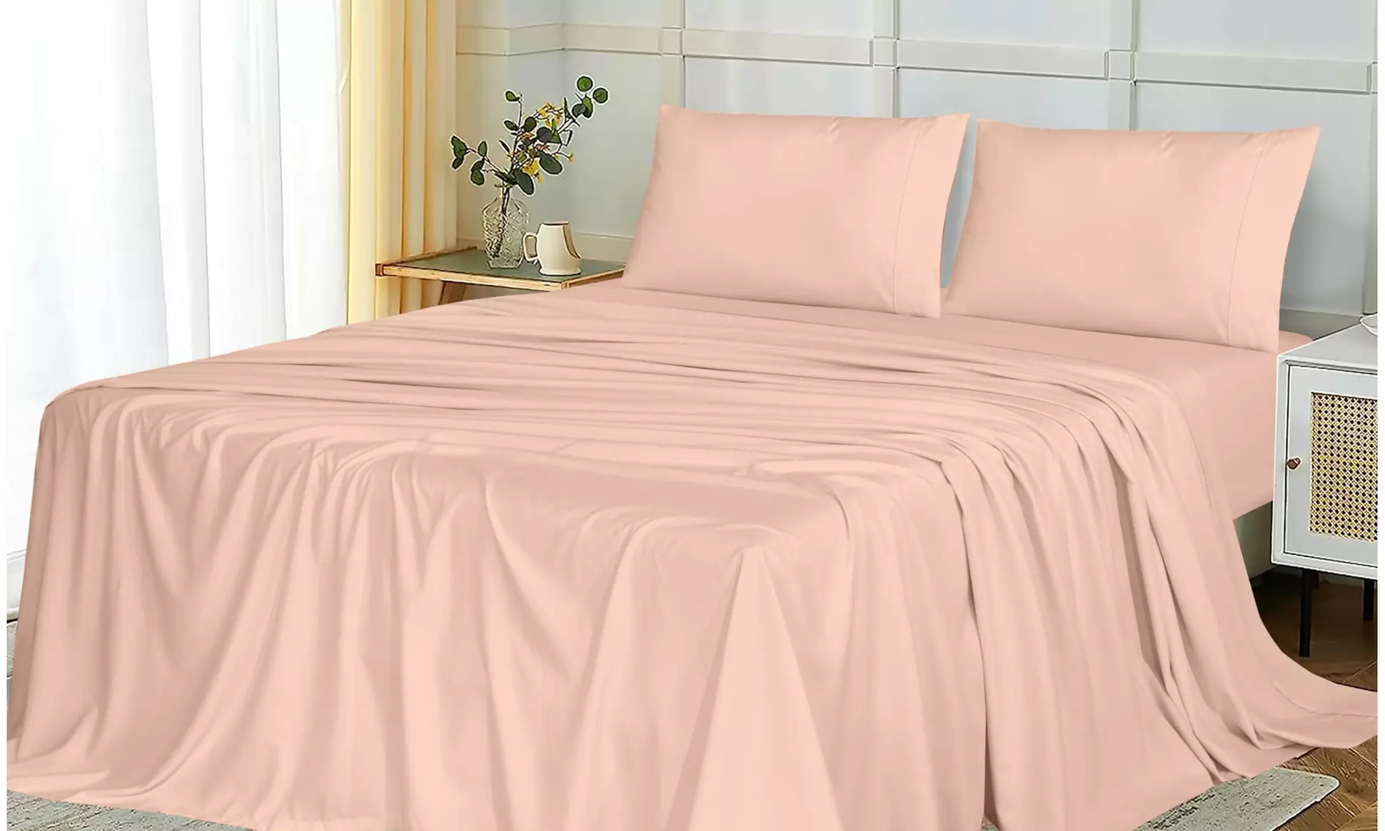 Ruvanti 1800 Series 4 Piece Microfiber Bed Sheet Set Soft Deep Pocket Sheet