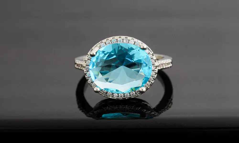 Leo Rosi Light Blue CZ Ring in 18K White Gold Plated - Second Medium