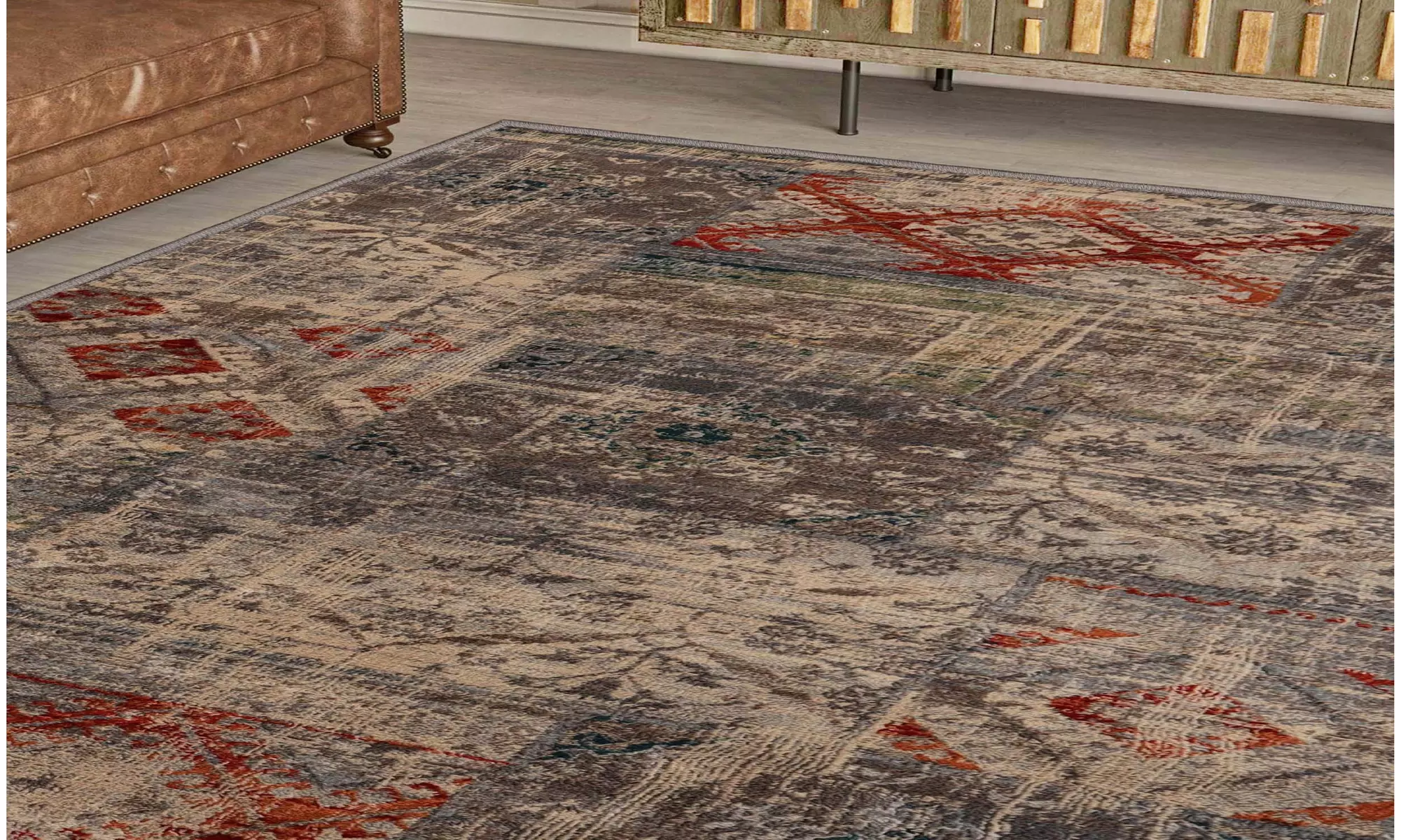 Superior Distressed Patchwork Medallion Indoor Area Rugs Or Runner Or Door Mat - Second Medium