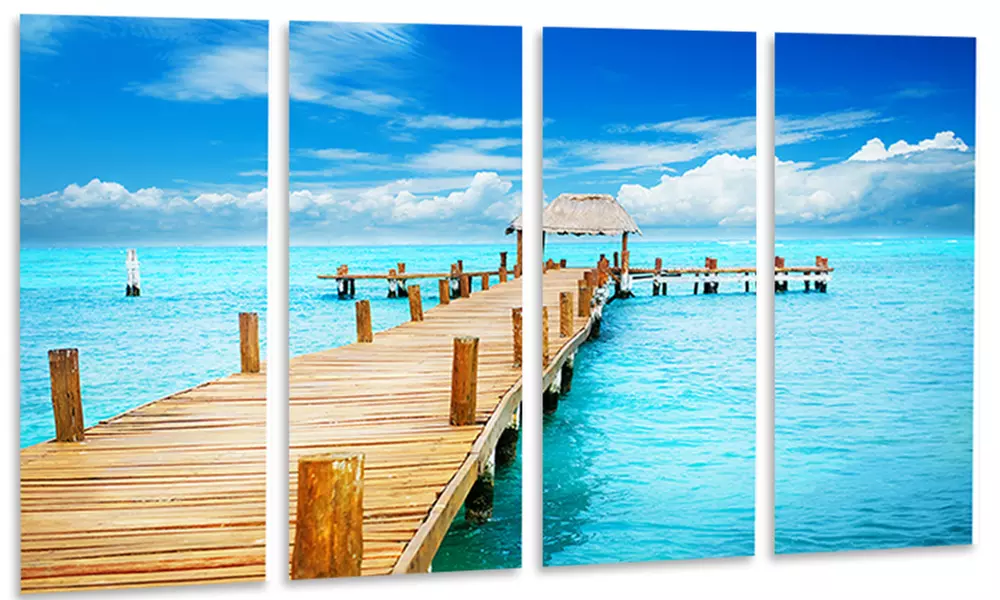 Tropic Paradise Jetty in Mexico Seascape Metal Wall Art 48x28 4 Panels - Primary Image
