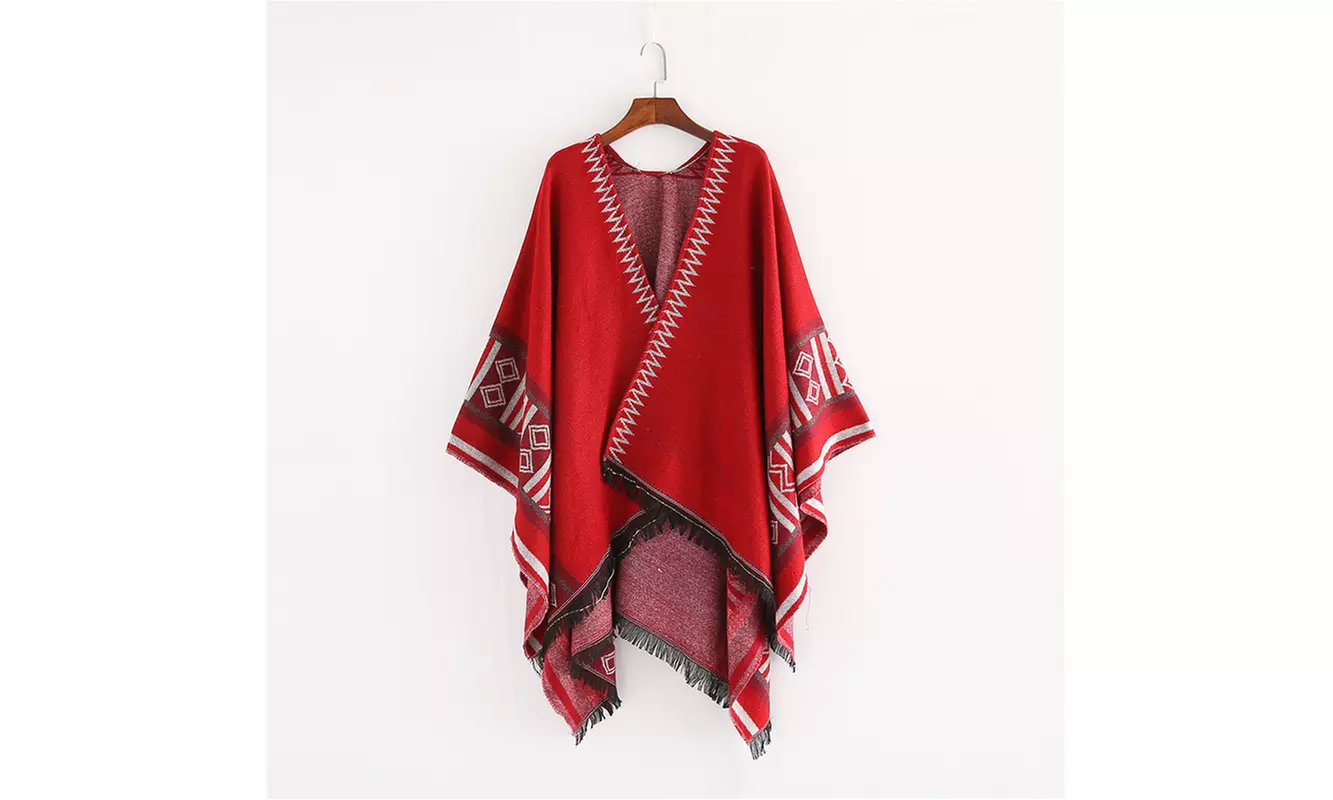 Women's Oversized Knitted Shawl Poncho - Primary Image