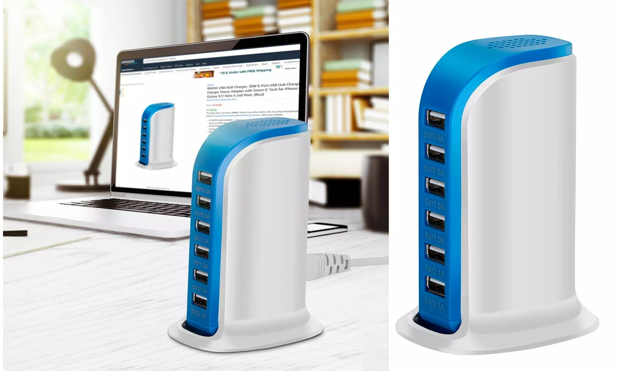 Zummy 30W Multi 6 Port USB Charger Rapid Charging Station Desktop Hub