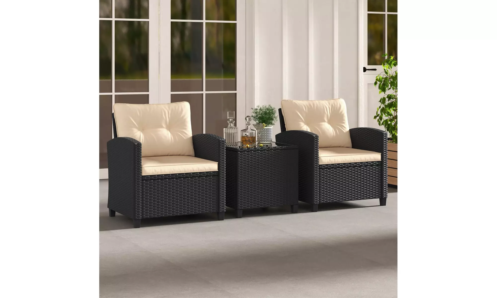  Three-Piece Costway Patio Furniture Set with Tempered Glass Coffee Table
