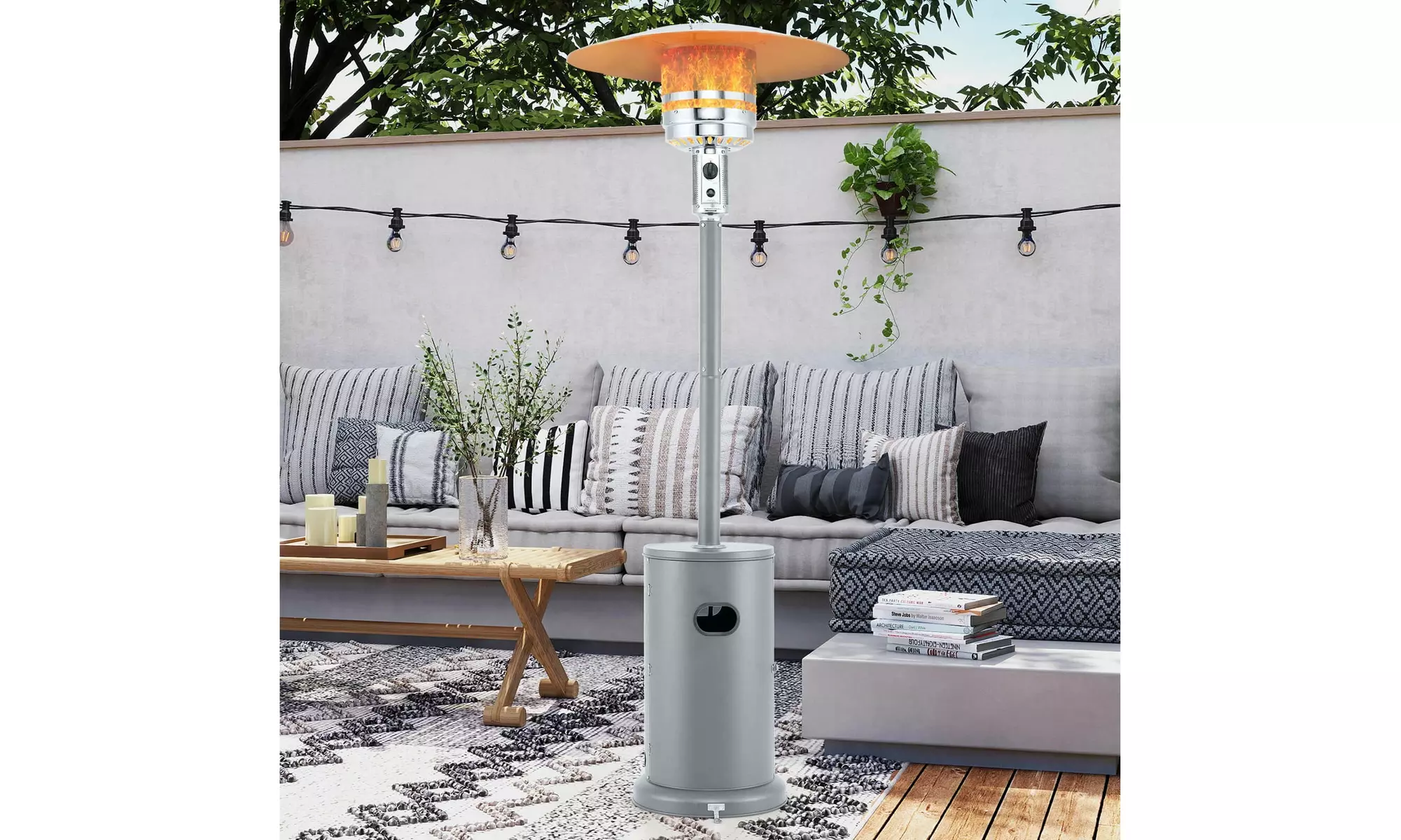 50,000 BTU Patio Heater with Wheels Round Table Design & Stainless Steel Burner