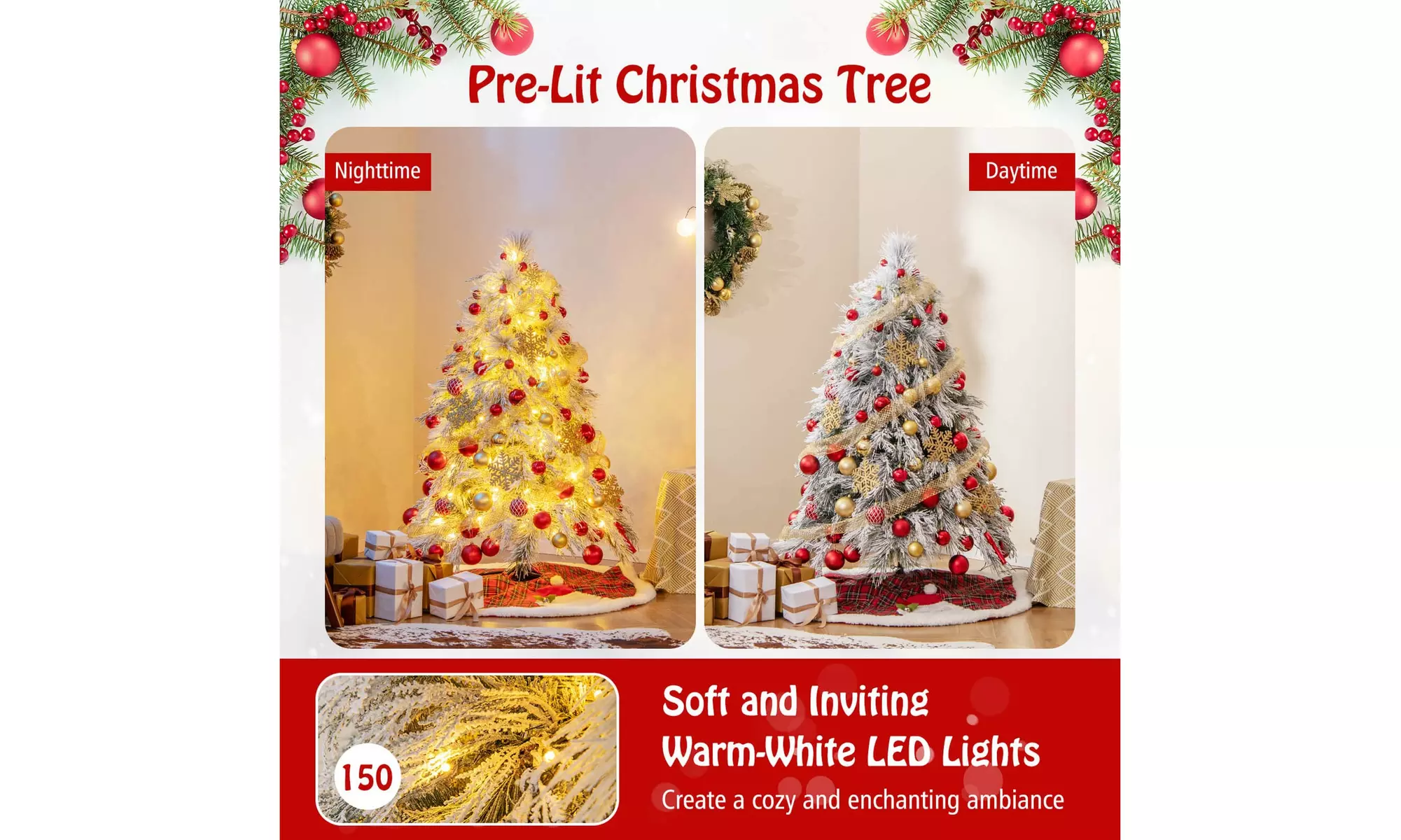 Costway 4.5/6/7 FT Pre-Lit Artificial Christmas Tree with PVC and Pine Needles