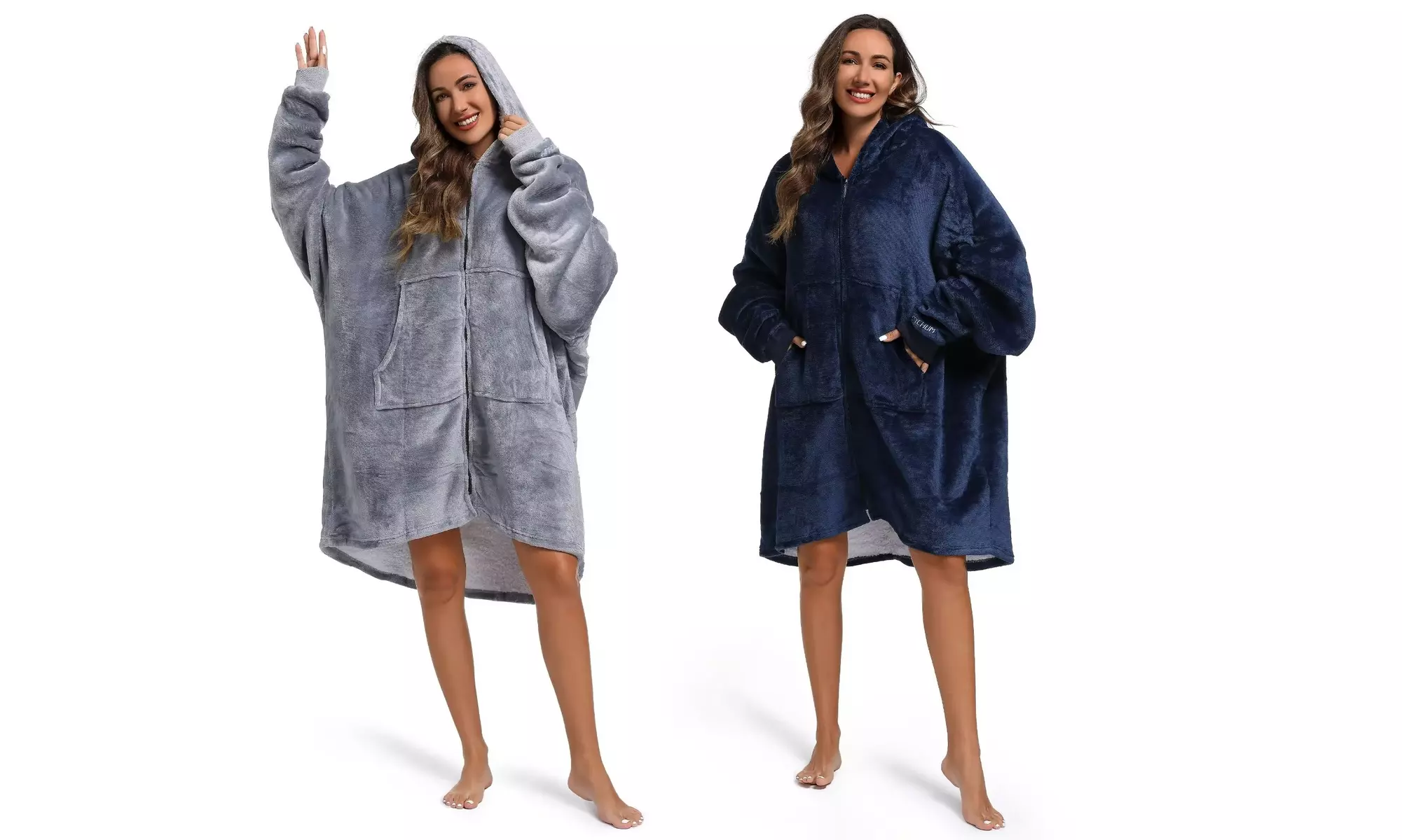 Oversized Hooded Fleece Throw Blanket Deep Pockets & Plush Pullover - Primary Image