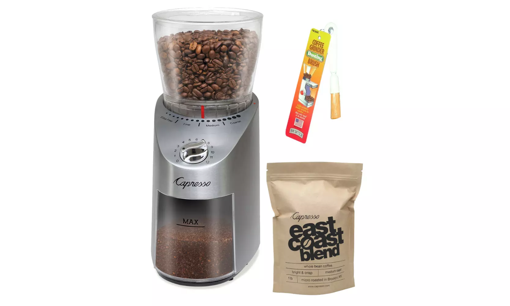 Capresso 575.05 Infinity Conical Burr Grinder with Coffee and Brush - Primary Image