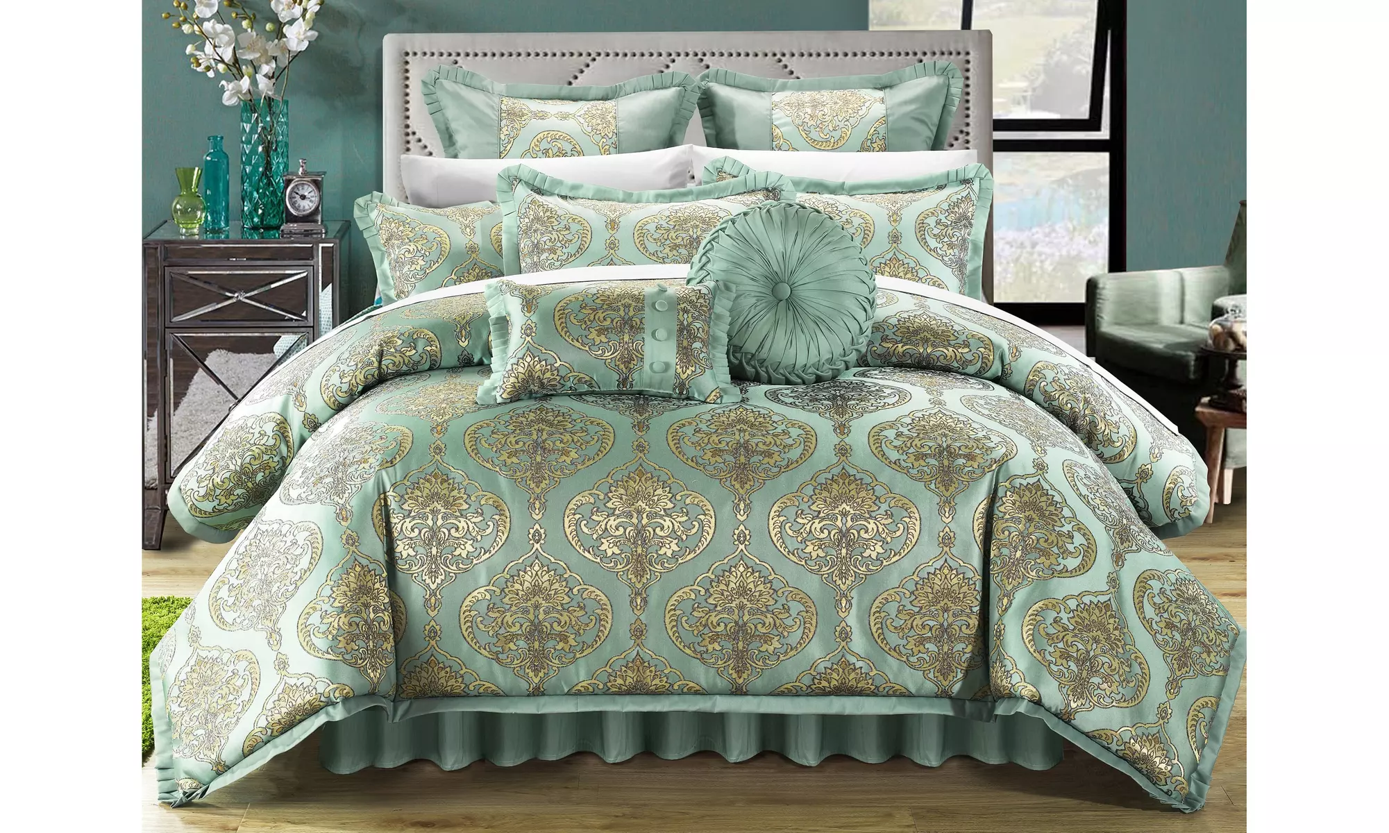 9 Piece Bartolomeo Decorator Upholstery Quality Jacquard Comforter Set - Primary Image