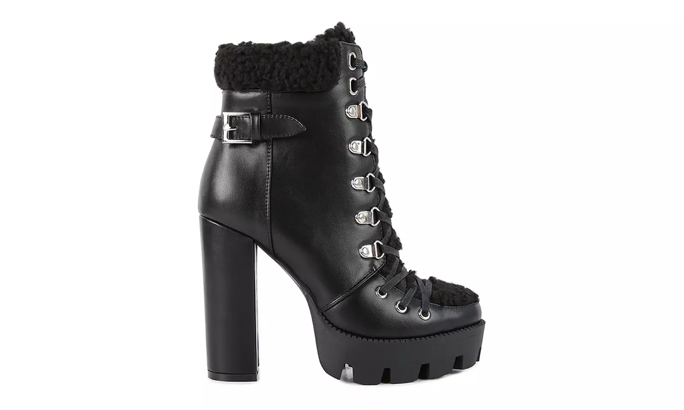 London Rag Pines Faux Fur Collared Plaftorm Ankle Boots