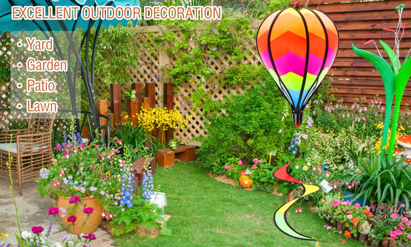 2pcs Hot Air Balloon Wind Spinner Rainbow Garden Windmill Hanging Decor