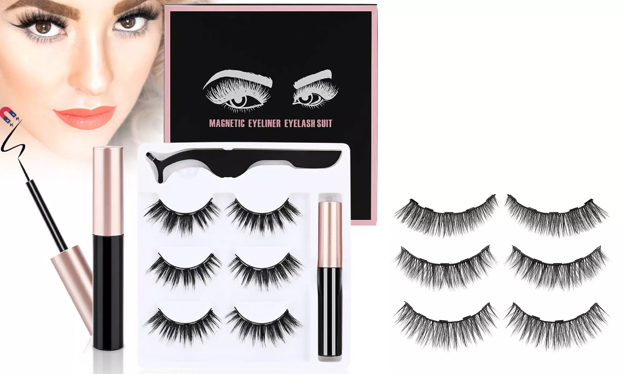 Magnetic Eyelashes With Magnetic Eyeliner Natural Look 3D Magnetic Lashes - Primary Image