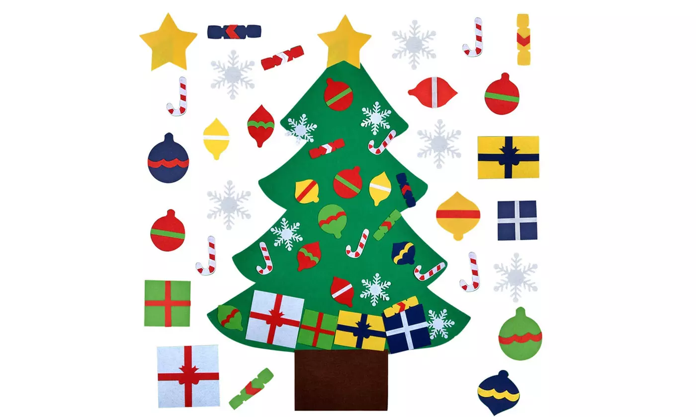3ft DIY Felt Christmas Tree Set Xmas Decor Wall Hanging Ornaments Kids Gifts - Primary Image