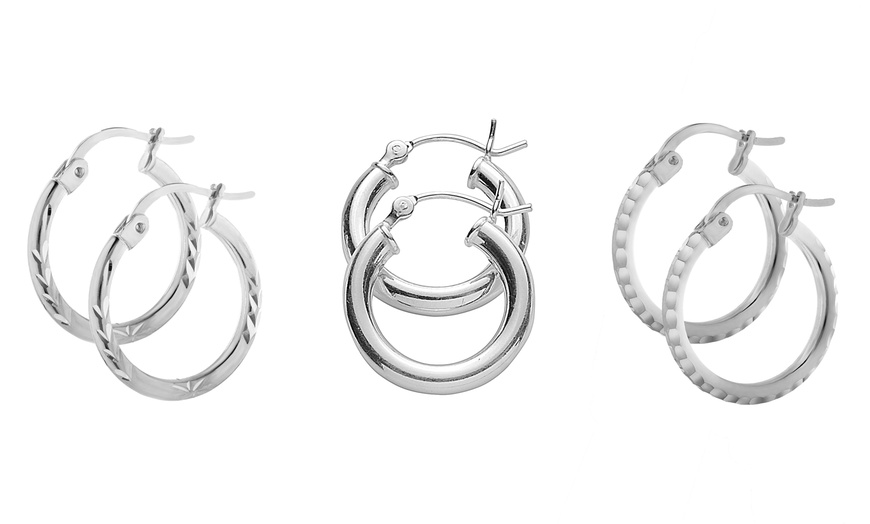 3 Pack Italian Multi Cut Hoop Earrings Set in Sterling Silver | Groupon