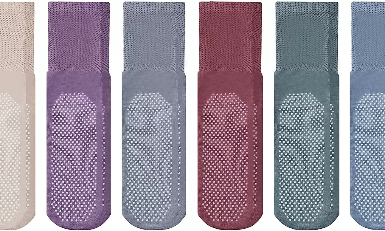 6 Pairs of Womens Nonskid Gripper Slipper Socks, Soft, Loose Top, Diabetic Sock - Primary Image