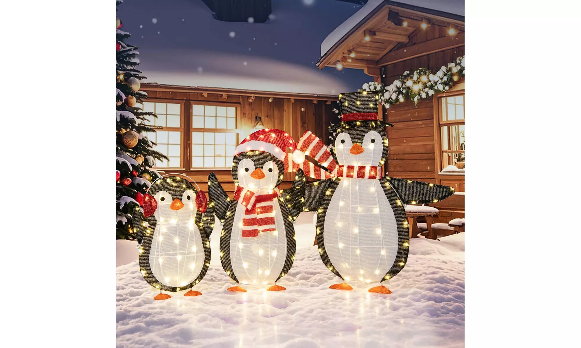 Costway Lighted Christmas Reindeer and Sleigh Set Dachshund Bear Penguin Decor