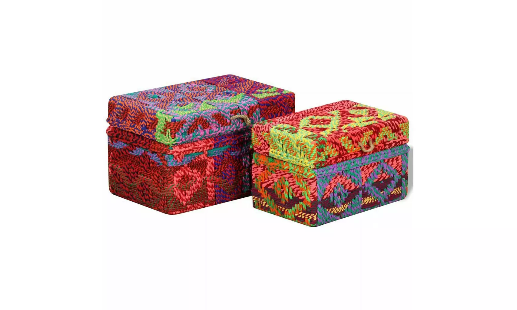 Storage Boxes Set of 2 - Chindi Fabric Multicolor - Primary Image