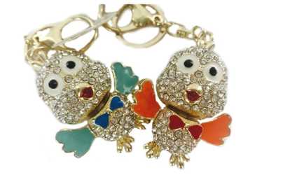 image for Jeweled Rhinestone Gold-Plated Key Ring, Keychain, Bag Charm - Bird