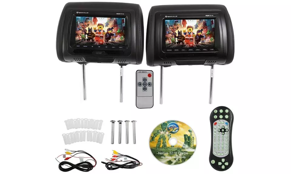 Rockville 7" Black Car Headrest Monitors w/DVD Player/USB/HDMIplusGames - Primary Image