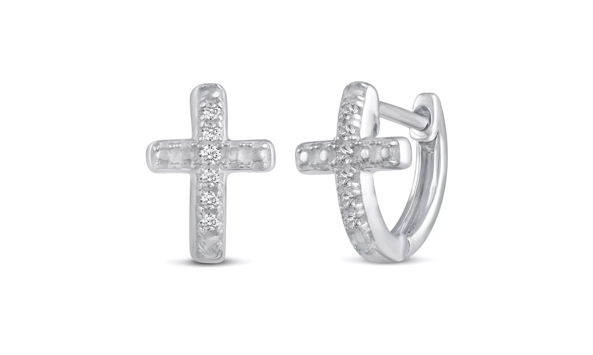 1/30 Cttw Natural Diamond Cross Stud Earrings in 925 Sterling Silver